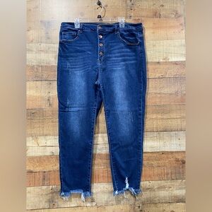 Risen Button Fly High Rise Dark Blue Ankle Jeans Size 3XL